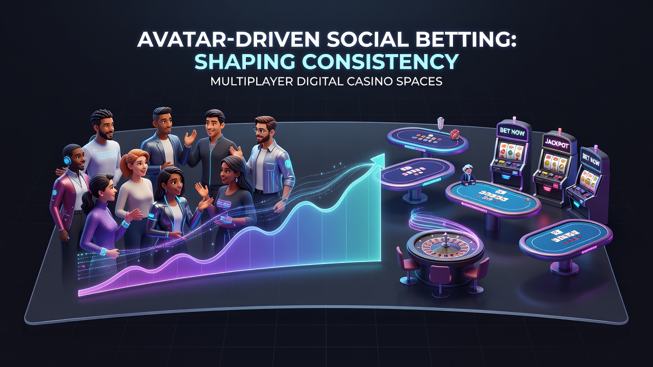 Group of avatars gathered at a virtual blackjack table illustrating social influence on betting decisions
