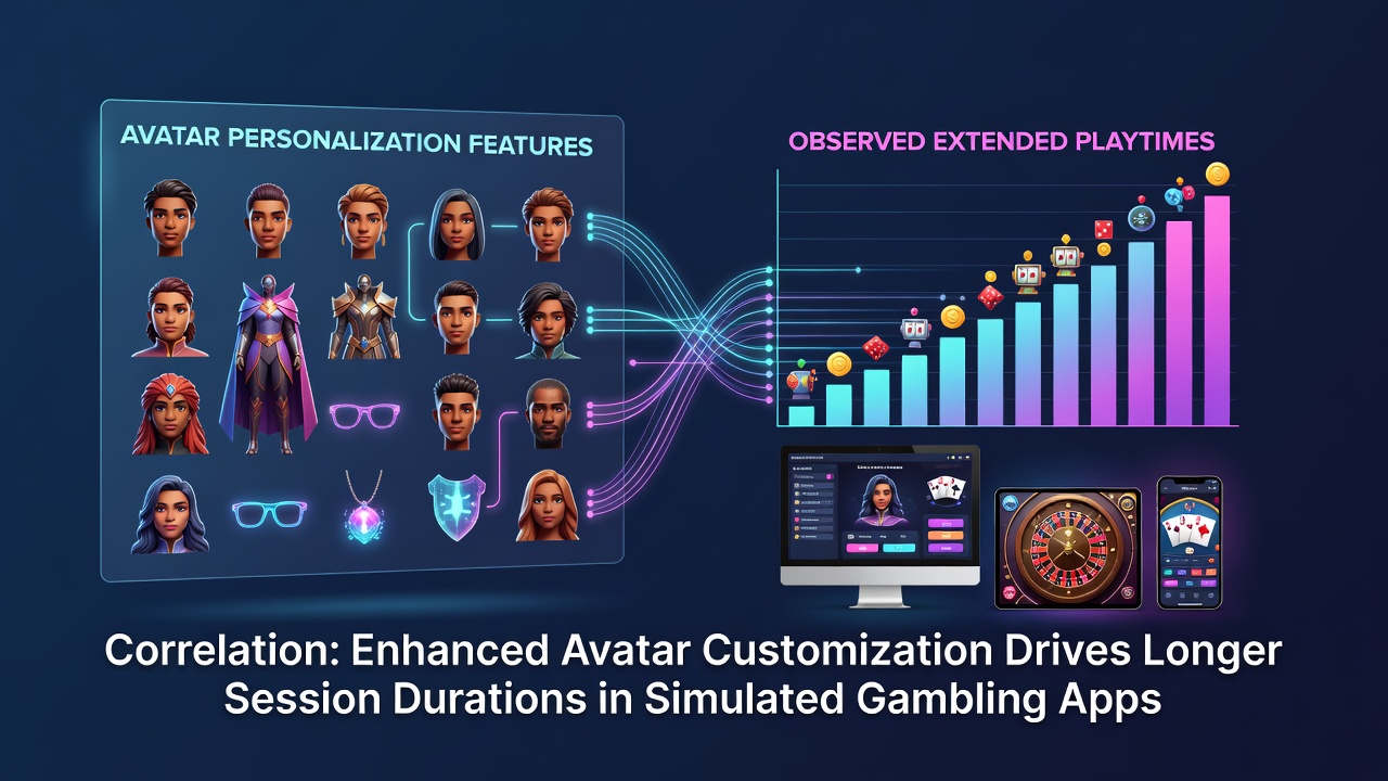 Avatar customization options displayed in a simulated gambling application interface on multiple devices