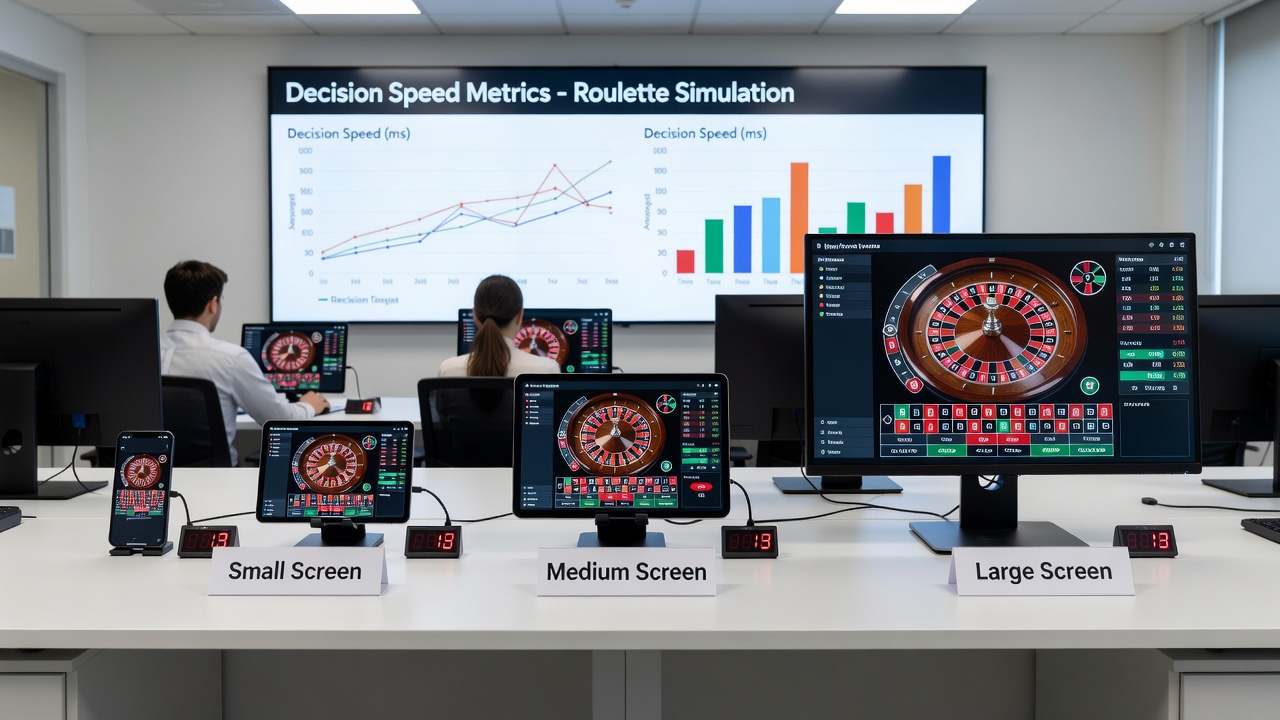 Close-up of a tablet and smartphone displaying roulette wheel and betting grid with timing overlays