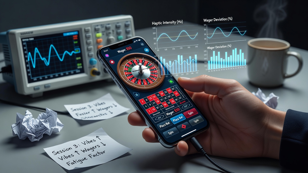 Mobile roulette interface displaying haptic feedback indicators during a betting sequence