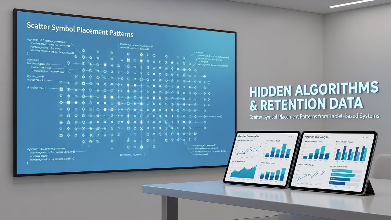 Analytics dashboard showing retention graphs and scatter symbol frequency data for tablet reel games